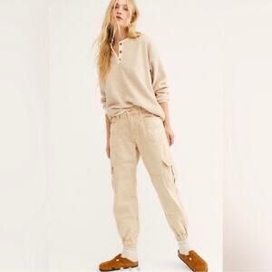 We The Free Platoon Cargo Pants Khaki Large Denim Joggers Cream Size Large